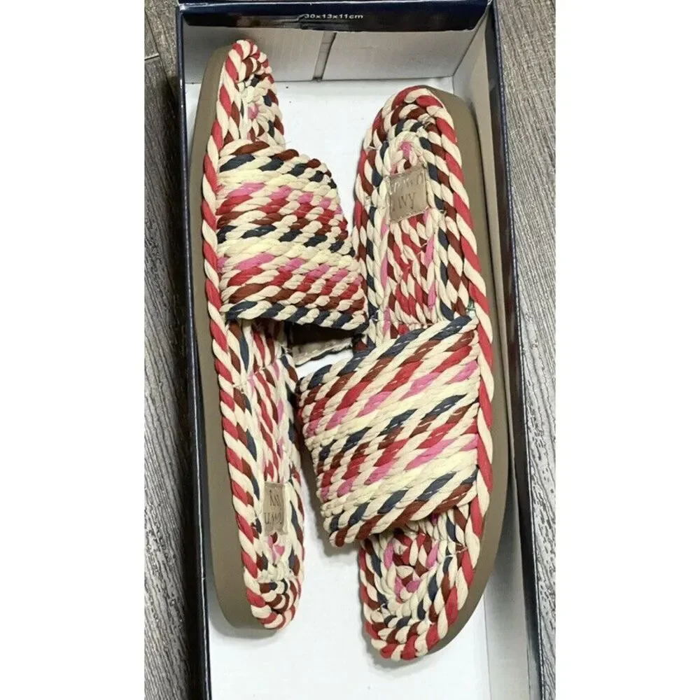 New in Box Crown & Ivy Women's Piper Slide-On Sandals Red‎ Multi Size 6.5